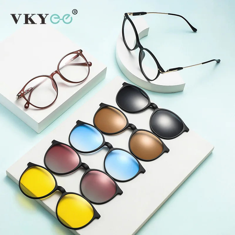 VKYEE Optical Magnetic Sunglasses Clip-On Polarized Sunglasses Set Myopia Hyperopia Glasses Customized Prescription Available